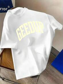 Men's Casual 'GEEDUP' Graphic T-Shirt -  Front Double-Sided Print, Lightweight And Elastic, Regular Fit, Perfect For Casual Wear, Essential For All Seasons - 白色 - 查看 2