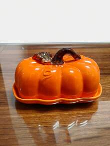 7in Fall Pumpkin Butter Dish Pumpkin Shaped With Lids, Butter Keeper For Kitchen, Container For Butter, Dishes, Fruits, Decorate For Halloween Thanksgiving