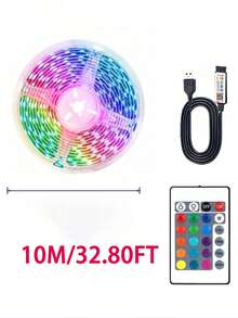 24键USB氛围灯带，带红外遥控器、智能手机蓝牙和APP双控，5V 7色电视背景氛围灯，电竞室室内氛围灯，RGB灯带套装，NBBUFF 3英尺-100英尺LED灯带，适用于卧室装饰，变色灯带，带24键遥控器和APP控制，定时设置，安装非常简便，RGB灯带适用于房间、家居装饰、圣诞节装饰、万圣节装饰 - 多色光 - 查看 16