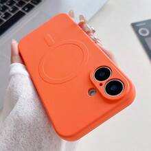 磁吸式超薄液态硅胶手机壳，内衬防刮超细纤维，防指纹，全方位摄像头保护，防震，兼容 17/16/15/14/13/12/11 Pro Plus Max/Mini/7/8/SE/7P/8P/X/XR/Xs Max - 橘色 - 查看 6