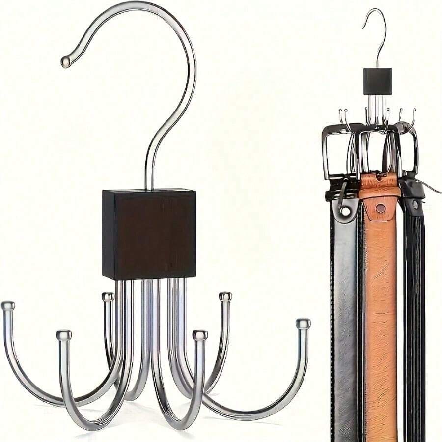 Rotary Wood Gold Waist Rack - Multi-Functional Clothing Rack, Used For Waist, Clothing, Clothing And Towels, No Need To Save Space, And It Is Necessary To Organize Clothes. - Black - View 1