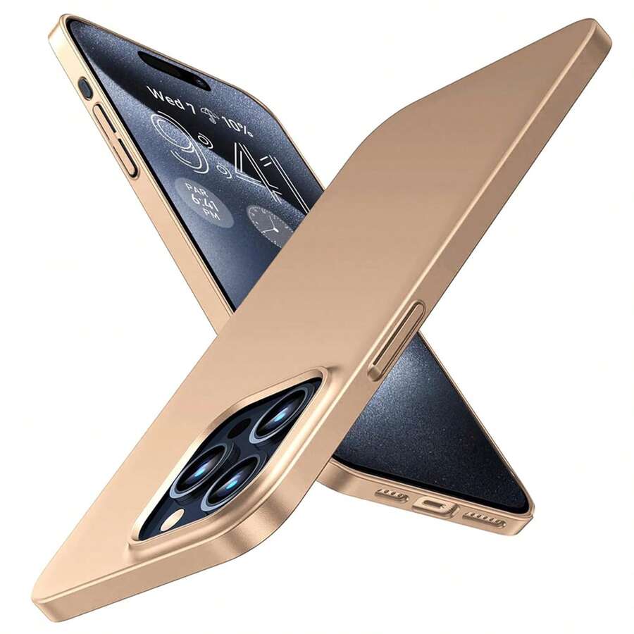 1pc Ultra-Thin Lightweight Hard PC Cover Phone Cases Compatible With Iphone 16, 15, 14, 13, 12, 11 Pro, Plus, Max, Mini, 7, 8, SE, 16e, 7P, X, XR, XsMax, And Galaxy S25 Ultra, S24, S23 Ultra, S22, S21, S25 Edge, A Series Waterproof Shockproof Anti-Fall Scratch Resistant - Gold - View 1