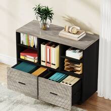 Tribesigns Reversible L-Shaped Executive Desk With File Cabinet, 63" Large Office Desk With Storage Drawers, Computer Desk Set (Grey & Black) - Grey & Black - View 6