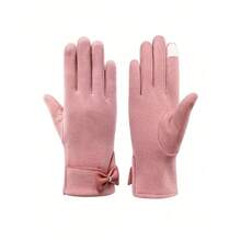 1 Pair Cute Bow Thermal Plush Gloves, Windproof Touch Screen Winter Outdoor Sports Gloves For Ladies, Fashion Warm Gloves For Women Cold Weather, Snow Thicken Cycling Gloves, Women's Wool Coldproof Warmth Glove, Suitable For Holiday Gifts, Gift Giving, Insulated Finger Gloves Halloween Valentine's Day - màu đen - Xem 5