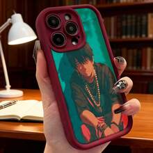 Cubierta de telefono para iPhone con diseño de anime hombre joven estilo urbano color turquesa y rojo para uso diario en biblioteca o casa Aplicable a teléfonos Apple y Galaxy. - Negro - Ver 6