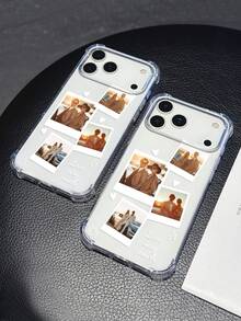1pc Customized 4-Photo/Text Name Transparent Anti-Drop Phone Case Compatible With IPhone11/12/13/14/15/16/16pro/16plus/16promax/17/17pro/17promax/Air, Pixel 9A/S24/S25ultra/S25plus/S25edge/S25FE/A07/A17, Moto G85, Infinix Hot 50 Pro+ And More, Suitable As Gift For Friends - Clear - View 5