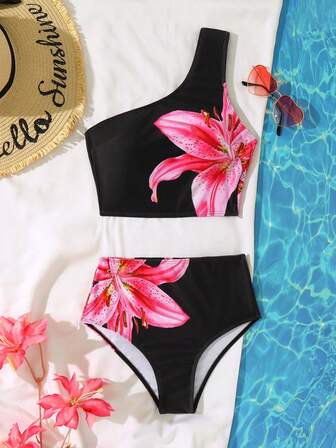 2 件套女士印花比基尼套装，适合夏季海滩度假