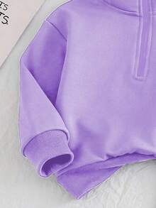 Chatreadl 2pcs Girls Unicorn Embroidery Solid Color Sweatshirt And Pants Set, Minimalist Design, Comfortable For Spring, Autumn And Winter - Purple - View 3