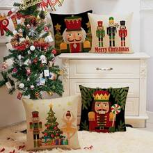 Juego de 4 fundas de almohada de Navidad , 45 x 45 cm funda de cojín de lino para sofá,Patrón de Navidad Cojín Sofá Decoración, Adecuado para sofá, cama, hogar, automóvil, interior, exterior (C) - Q - Ver 9