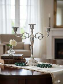 复古烛台，优雅银色金属烛台，三臂烛台，欧式风格，家居装饰，银色烛台套装，完美适用于生日派对、圣诞节装饰、新年节日装饰、客厅、卧室、厨房和家居装饰、房间装饰、圣诞礼物 - 彩色 - 查看 9