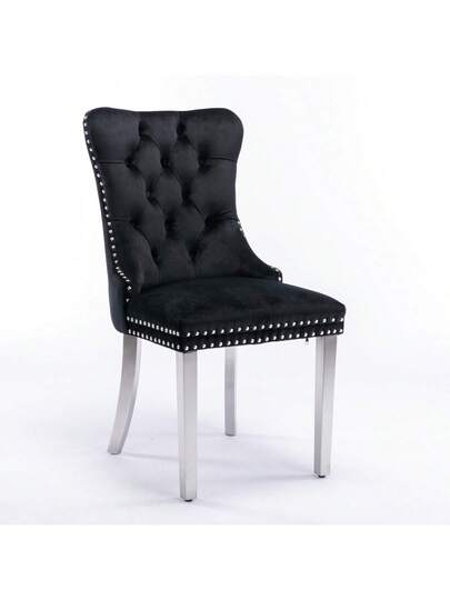 Furniture, Nikki Moderne Collection, High End Upholstered Solid Wood Contemporary Dining Stoel Chrome Stainless Steel Legs Nail Ornament, Set Of 2, Grijs Chrome, DE1701GY view 3