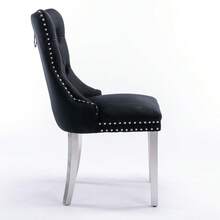 A&A Furniture, Nikki Modern Collection, High-End Upholstered Solid Wood Contemporary Dining Chair With Chrome Stainless Steel Legs And Nail Ornament, Set Of 2, Grey And Chrome, DE1701GY - Black + Velvet + Foam - View 4