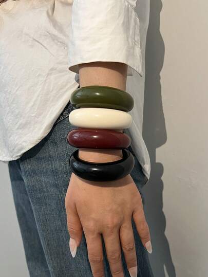 17KM (Resin Color May Vary) 1pc Simple & Fashionable Exaggerated Resin Wide Bangle Bracelet Set, Random Color, Suitable For Women, Couples, Vacation, Date, Daily, Party, Wedding, Vintage Style, Christmas Gift For Mom, Friends
