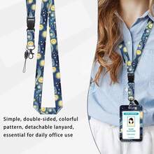 1 Conjunto (Clipe de Crachá + Porta-Cartão + Cordão) Cordão Preto de Gato Preto para Crachás de Identificação, Carretel de Crachá de Enfermeira Retrátil, Cordão Destacável Fofo com Clipe de Mosquetão Giratório a 360°, Porta-Cartão de Identificação Vertical, Adequado para Professores, Estudantes, Médicos, Enfermeiras, Homens, Mulheres, Presentes de Uso Diário no Escritório - Gato Preto Estrelado