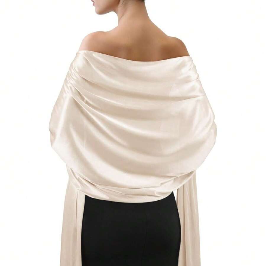 Satin Shawl Wraps For Women Evening Dresses Wedding Bridal Party Silky Scarf Formal Cover Up Bridesmaid Gifts,27467821 - 米色 - 查看 1