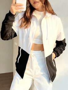 (Autumn/Winter) Women's Color Block Fashion Windproof Jacket For Fitness, Running, Workout, Women's Woven Hooded Casual Sports Camping Gym Hoodie, Best Autumn/Winter Gift For Girlfriend