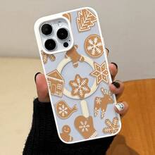 Funda para phone 17 Pro con diseño de pan de jengibre, decorada con copos de nieve y motivos navideños. Compatible con los modelos 16, 15, 14, 13, 12 y 11 Pro. Fabricada en TPU, resistente a golpes. Familia, amigos, niños, cumpleaños, vacaciones de invierno, novios, novias y regalos. - Blanco - Ver 2