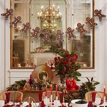 Pack Gingerbread Theme Garland Banner Christmas Hanging Decorations Tree Ornaments Christmas Bunting Banner For Xmas Party Holiday Home Wall Decor - Brown - View 6