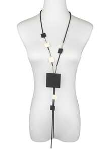 MARLIWOO 1pc Square Geometric Wooden Decor Y-Shape Line Design Necklace, Casual Fashion Jewelry For Women - Black and White - View 13