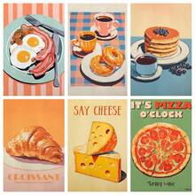 6 Pieces Patisserie Store Wall Arts Coffee Hanging Pictures Croissant Canvas Posters Afternoon Tea Print Picture Dessert Shop Wall Decor For Kitchen Decoration Store Opening Gift No Frame