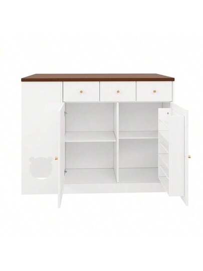 Kitchen Isl Trolley Sideboard Drawers Extendable Worktop, Spice Rack, Pet Feeding Area out Cat Bowl), Wit Walnut, 120*(40+30)*90 Cm view 11