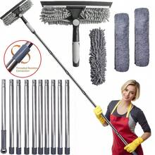 3 X Window Cleaning Cloths Telescopic Extendable Window Cleaner Equipment Glass Cleaning 4.5m Squeegee 1pcs - Grey - View 9