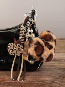 1pc Purple Black Silver Artificial Leather Pentagonal Star Shape Keychain Set Bag Pendant- Cute & Edgy Multi-Element Keychains With Beaded Bracelet, Butterfly, Tennis Racket,Phone Strap - Stylish Accessories For Women To Decorate Keys & Bags - 淺灰色 - 查看 9