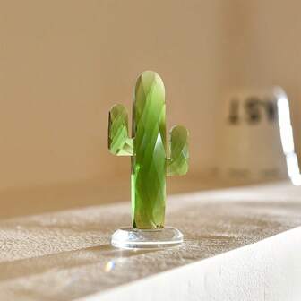 1개 녹색 크리스탈 선인장 크리스탈 피겨 수집품 유리 꽃 유리 조각상 장식품 선캐처 테이블 & 자동차 장식