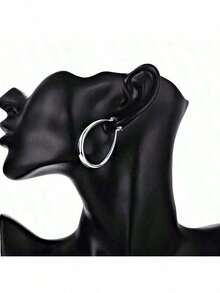 Silver Plated 41mm Smooth Circle Big Hoop Earrings Women Fashion Party Wedding Accessories Jewelry Gifts - Silver - View 5