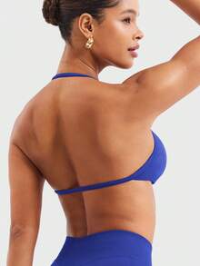 VOYJOY SoftHue Impact Strappy Halter Bra For Sports Women Workout Padded Gym Yoga Bra Y2K - 深海藍 - 查看 3