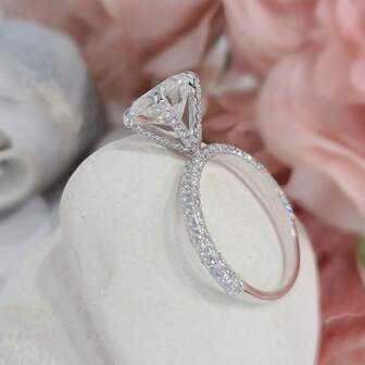 1 pieza Anillo de compromiso para mujer, elegante y lujoso anillo decorado con circonita, adecuado para uso diario, compromiso, boda, aniversario, fiesta, joyería, Día de San Valentín, regalo de cumpleaños