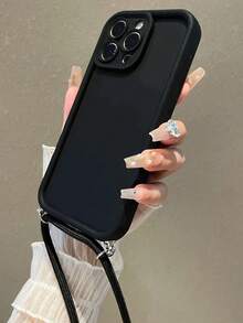 Minimalist Black Straight Edge Rounded Corner Shockproof Full Coverage Camera Protection Case With Diagonal Lanyard, Compatible With IPhone 17/17pro/17promax/17air 13/13Pro/13promax/14/14Pro/14promax/14plus/15/15Pro/15plus/15promax/16/16plus/16promax/16Pro, Compatible With Samsung S26/S26PLUS/S26, Suitable Compatible With Samsung S20/S21/S22/S23/S24/S25 Compatible With IPhone 18 18pro 18promax Latest Apple 18 Series Phone Case, Fundas, Cover, Compatible With Iphone 17 Pro Max Case, Compatible With Iphone 17 Pro Case - Black - View 4