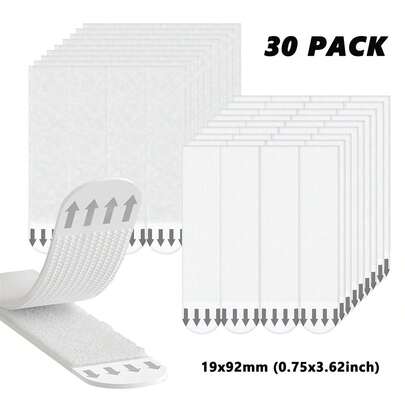 Tapsin 60 Strips (30 Pairs) Picture Hanging Strips Heavy Duty, No Nails Photo Frame Stickers For Wall, Removable Damage Free Self Adhesive Mounting Tape For Picture Frame Poster (19 X 92mm, 30 PCS)