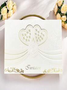 5/10张象牙白爱心三叶草婚礼邀请函，三折激光切割邀请函，新娘送礼会、订婚、十五岁生日、生日、乔迁、毕业典礼、邀请函 - 彩色 - 查看 3