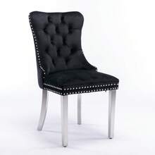 A&A Furniture, Nikki Modern Collection, High-End Upholstered Solid Wood Contemporary Dining Chair With Chrome Stainless Steel Legs And Nail Ornament, Set Of 2, Grey And Chrome, DE1701GY - Black + Velvet + Foam - View 3