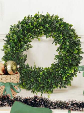 1pc 40cm/15.74inch Artificial Boxwood Garland, Aglaia Odorata Grass Wreath, Artificial Plant And Flower, Green PE Material, Suitable For Pongal Decoration, Graduation, School, Office, Outdoor Party, Holiday, Birthday, Home, Hotel, Restaurant, Living Room, Bedroom, Wedding, Kitchen, Garden Decor, Applicable For Valentine's Day, Spring/Summer, Chinese New Year Decoration