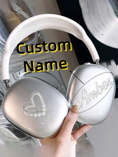 Customization Rhinestone Name ID LOGO Slogan Wish Motto Oath Lucky Numbers Compatible With Apple AirpodsMax1/2 Earphone Case Headphone High Quality PC Clear Protective Cover