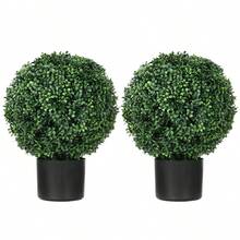 HOMCOM Artificial Plants Set Of 2 Pieces UV Resistant Artificial Plant In 52cm Pot Boxwood For Garden And Living Room Decoration - 1 - 查看 9