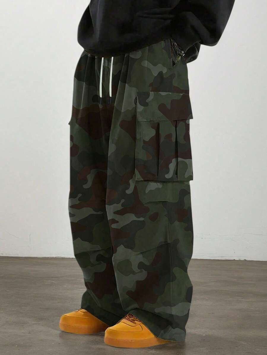 Men's Casual Fashionable Cargo Pants, Outdoor Camouflage Work Trousers, Autumn/Winter - Army Green - View 1