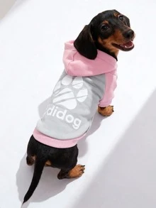 LUCKIE LABO 1pc Colorblock Paw Print Cat & Dog Polyester Hoodie, Anti-Flea, Reduce Shedding, Warm & Breathable, Suitable For Indoor & Outdoor Pets - Grey - View 6