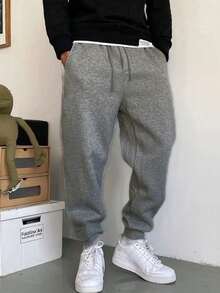 Men's Slim Fit Jogger Sweatpants With Pockets And Cuffs, Unisex, On - Màu xám đen - Xem 1