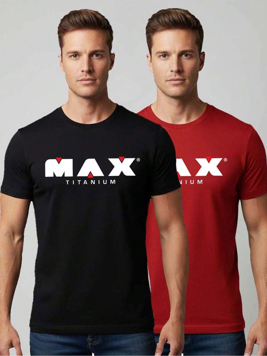 Kit Of 2 Men's T-Shirts 100% Cotton Tshirt Max T Clothing Summer Fashion Basic Everyday Wear - 黑色 - 查看 1