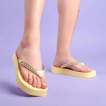 Women's Flip-Flops With Chain Detail, Sizes 33 To 40, Comfortable And Stylish Platform - 黃色 - 查看 2