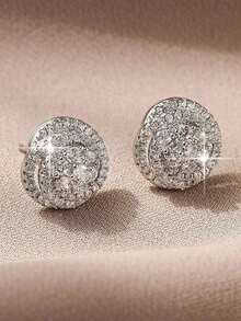 1 Pair Romantic Rose Flower Cubic Zirconia Stud Earrings Women For Engagement Wedding Party Female Ear Fashion Jewelry Valentines,Mom,Mother,Mother's Day,Gift - 銀色 - 查看 5