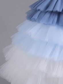 Váy công chúa cho bé gái, váy bánh kem ombre, váy cưới hoa cho bé gái dự tiệc sinh nhật, váy tay bồng sequin biểu diễn piano - Màu xanh lam - Xem 8