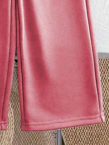Chatreadl 2pcs Girls Unicorn Embroidery Solid Color Sweatshirt And Pants Set, Minimalist Design, Comfortable For Spring, Autumn And Winter - Coral Pink - View 6