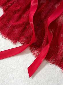 Sexy Red Valentine's Day Lace Lingerie Women's Nightgown, Semi-Transparent Lace-Up Elegant Long Sleeve Nightgown - Đỏ - Xem 6