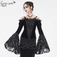 EVA LADY 1pc Gothic Style Velvet Lace Off-Shoulder Top, Retro Formal Outfit For Autumn/Winter - Black - View 5