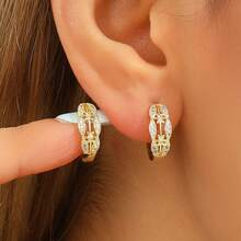 1对时尚女士首饰，镀铜微镶钻石耳环，低过敏性耳钉，女士佩戴 - 耳扣 - 查看 2