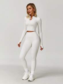 MASKERT "2-Piece Set"Women's Set, Sports Set, Tight Fitting Set, Running Set, Yoga Set, High Elasticity, Skin Friendly And Comfortable - trắng - Xem 1